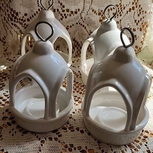 Four Hanging Glossy White Ceramic Candle Holders